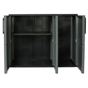 Armario de mediana altura en polipropileno, material reciclable y ecológico sostenible, está equipado con bisagras de acero y estantes ajustables, dim
