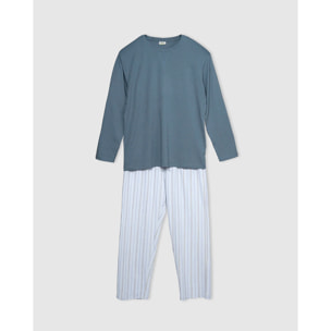 Pijama largo algodón raya romanus azul marino