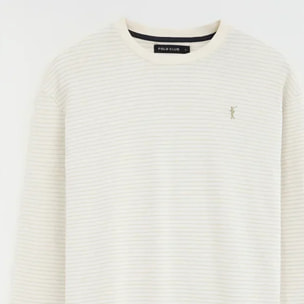 Maglietta a righe ecrù e beige a maniche lunghe con ricamo Rigby Go