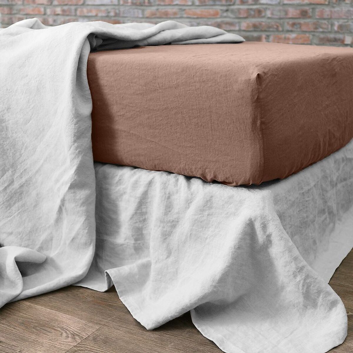 Drap Housse Bonnet:30cm 100% lin LavÉ 160g Nougat