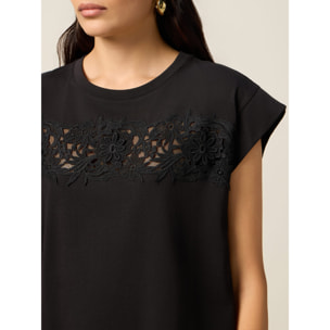 Oltre - Camiseta de punto con inserto de encaje - Negro