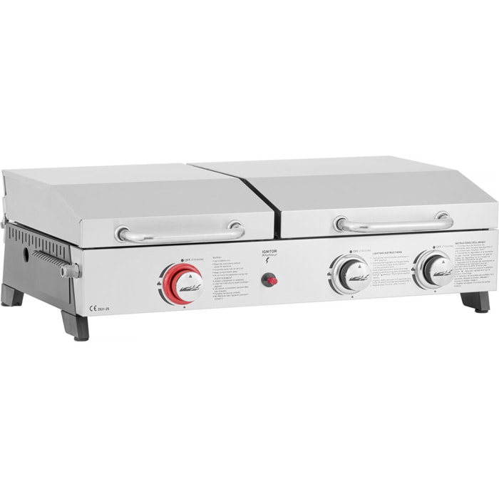 Plancha barbecue à gaz avec grille et plancha "Flamo" - 3 bruleurs - Gris