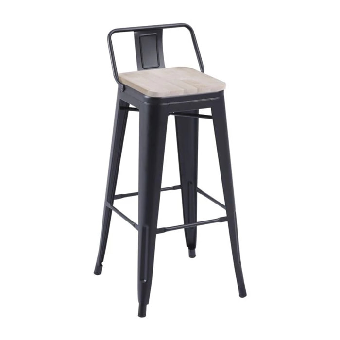 Pack 4 taburetes altos en chapa de acero en negro y roble 30x33 cm Tolix Negro - Roble