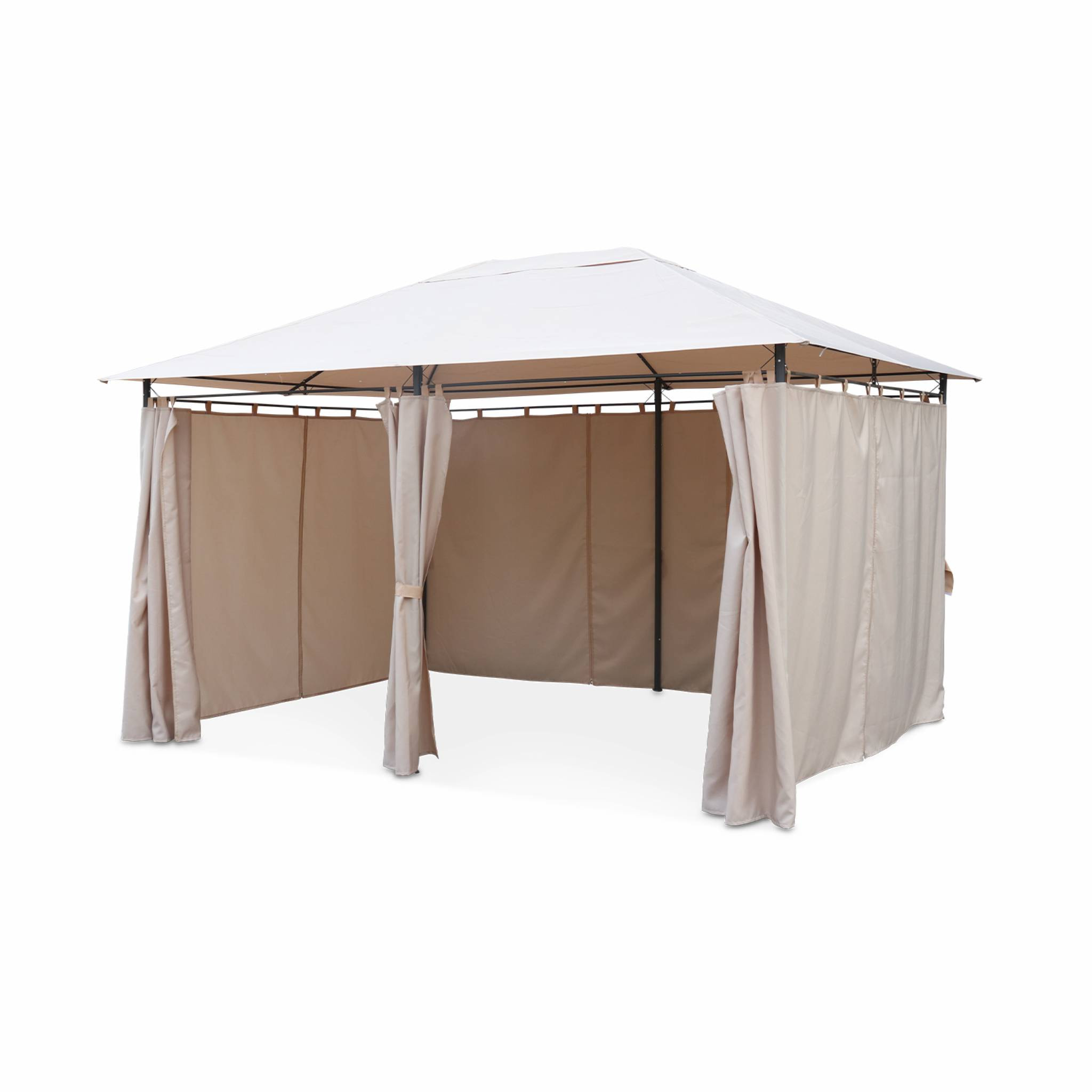 Tonnelle 3x4 m - Divio - Toile beige - Pergola avec rideaux. tente de jardin. barnum. chapiteau. réception