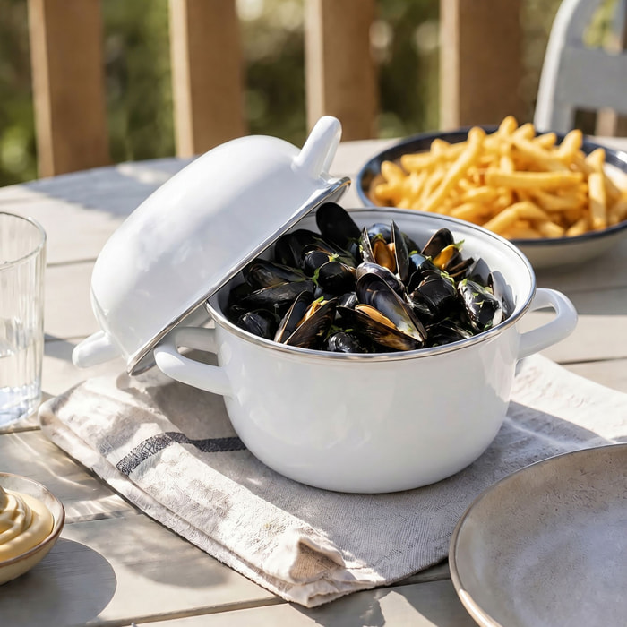 Marmite à moules 16cm en acier émaillé blanc