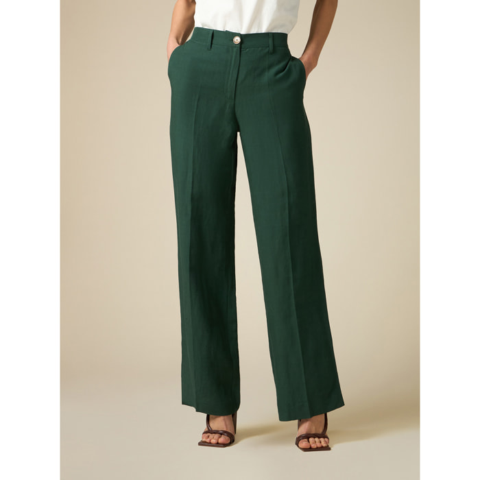 Oltre - Pantalones wide leg mezcla de lino - Verde