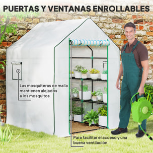Invernadero de Exterior Invernadero Pequeño de 3 Niveles con 6 Estantes Puerta Enrollable Cubierta de PE y Marco de Acero para Cultivos Plantas Flores 140x143x190 cm Blanco