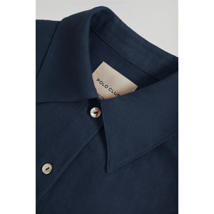 Vestito midi blu in lino con particolare ricamato Rigby Go