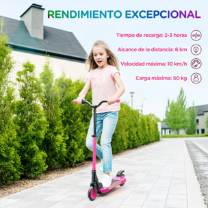 Patinete Eléctrico Plegable MAX 10 KM/H Patín Eléctrico de +6 Años Motor 120 W Autonomía 6 KM Ruedas de 5" - 5,5" Freno Posterior Altura Ajustable Luces LED y Marco de Aluminio Rosa