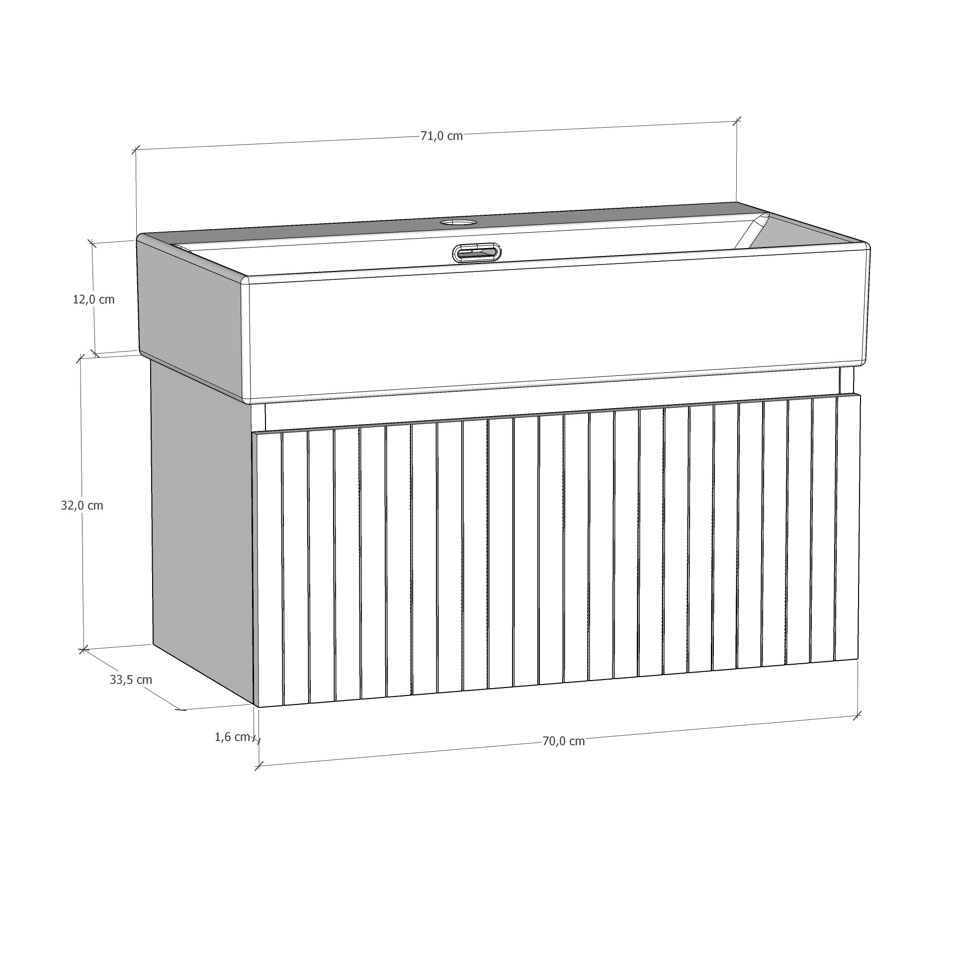ENSEMBLE DE SALLE DE BAIN ZEL | MEUBLE SUSPENDU | 70 CM BLANC | UN TIROIR | LAVABO ENCASTRÉ | MIROIR NON INCLUS | MEUBLE MONTÉ | ALDAY