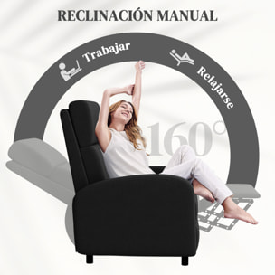 Sillón Relax Reclinable Manual Sillón Relax Tapizado en Lino Sintético con Reposapiés Respaldo Alto Carga 120 kg Butaca Reclinable para Dormitorio Oficina Negro