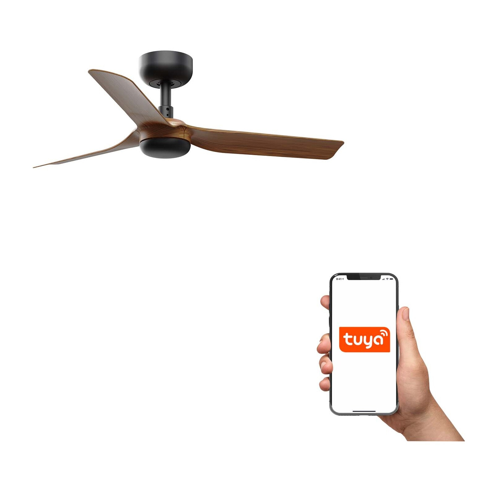 MINI PUNT S Ventilatore a soffitto nero/noce TUYA