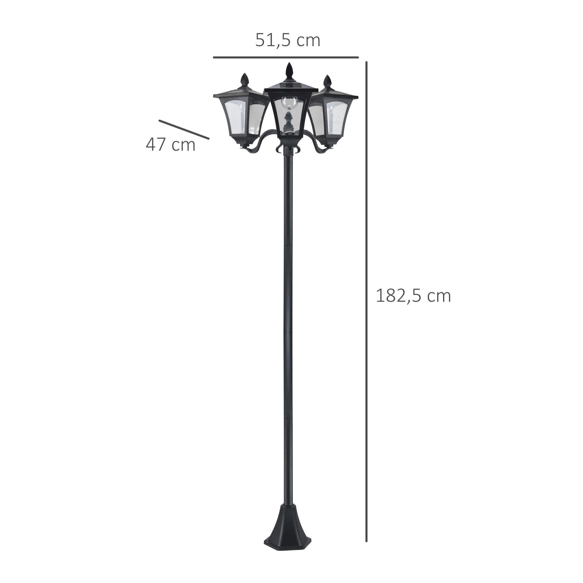 Farol Solar de Jardín con 3 Luces LED IP44 Sensor de Noche 51,5x47x182,5cm Negro