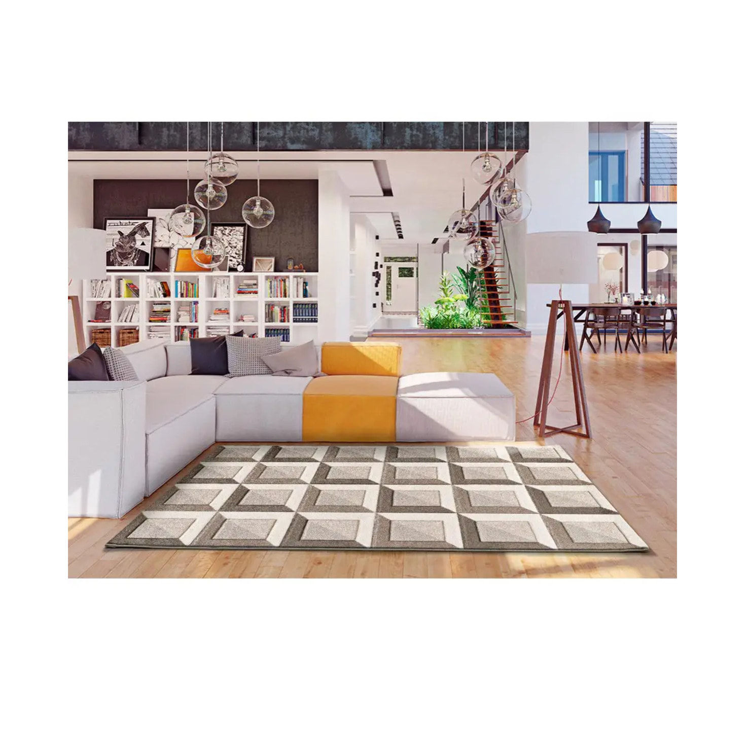 BADET Alfombra geométrica de pelo corto marrón y crema, varias medidas disponibles.