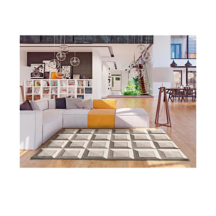 BADET Alfombra geométrica de pelo corto marrón y crema, varias medidas disponibles.