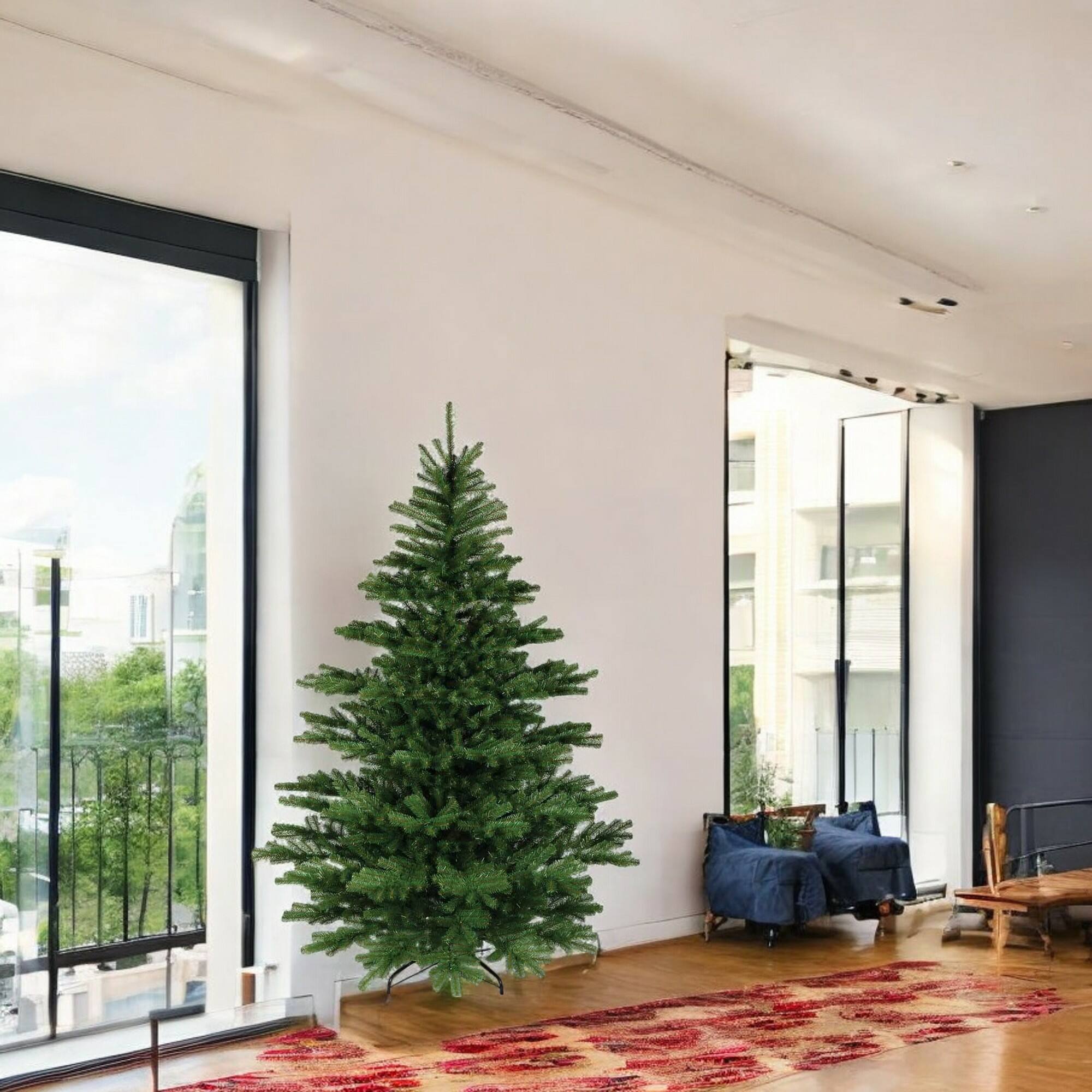 Albero di Natale 150 cm Frosty, Pino artificiale, Albero effetto reale, Alberello natalizio extra folto, 120x120 h150 cm, Verde