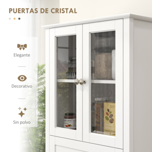 Alacena de Cocina Despensa Armario de Cocina con 2 Puertas de Vidrio Templado Cajón y Estantes Ajustables Aparador para Comedor 61x35x168,5 cm Blanco