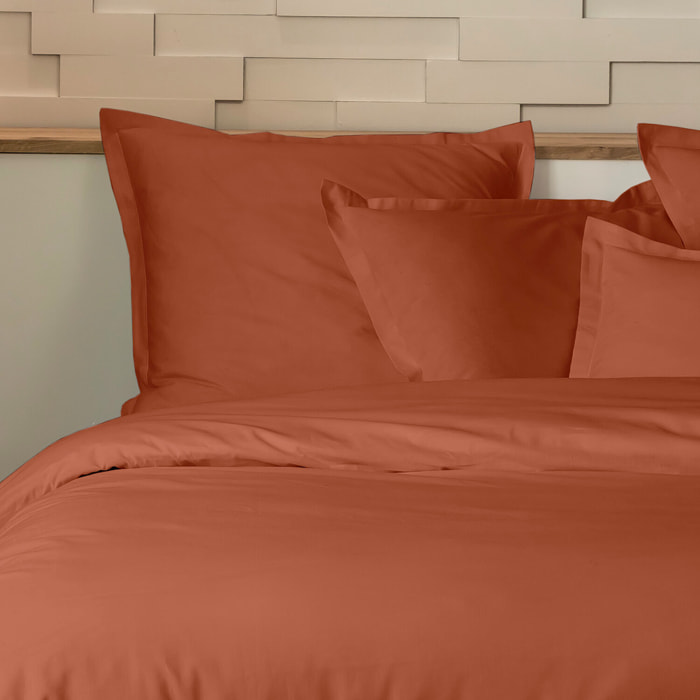 Parure housse de couette unie 100% percale de coton - mura - terracotta
