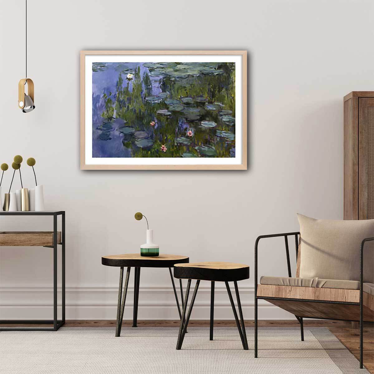 Poster Les Nympheas Claude Monet Affiche + cadre en bois - Chêne