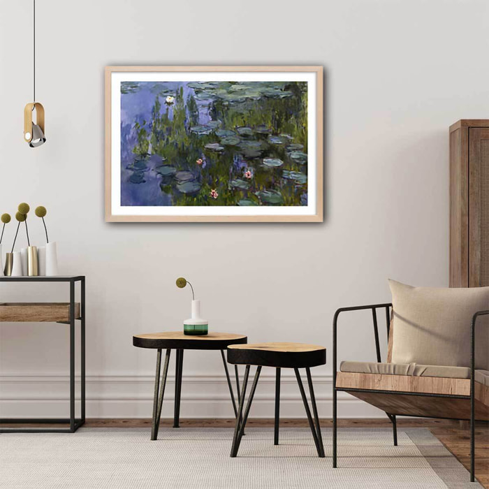 Poster Les Nympheas Claude Monet Affiche + cadre en bois - Chêne