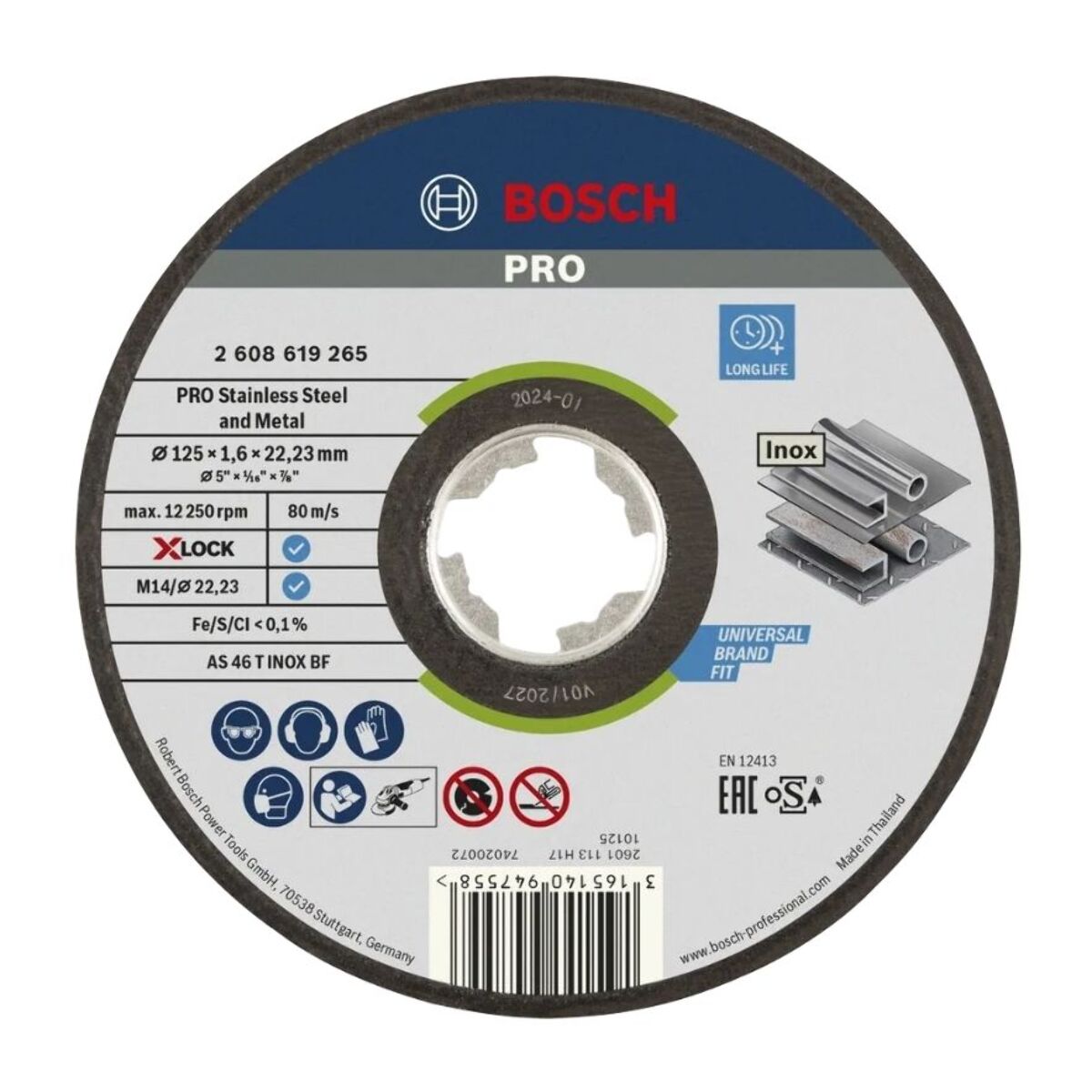 Disque plat Expert X-Lock Inox 125x1,6 - BOSCH - 2608619265