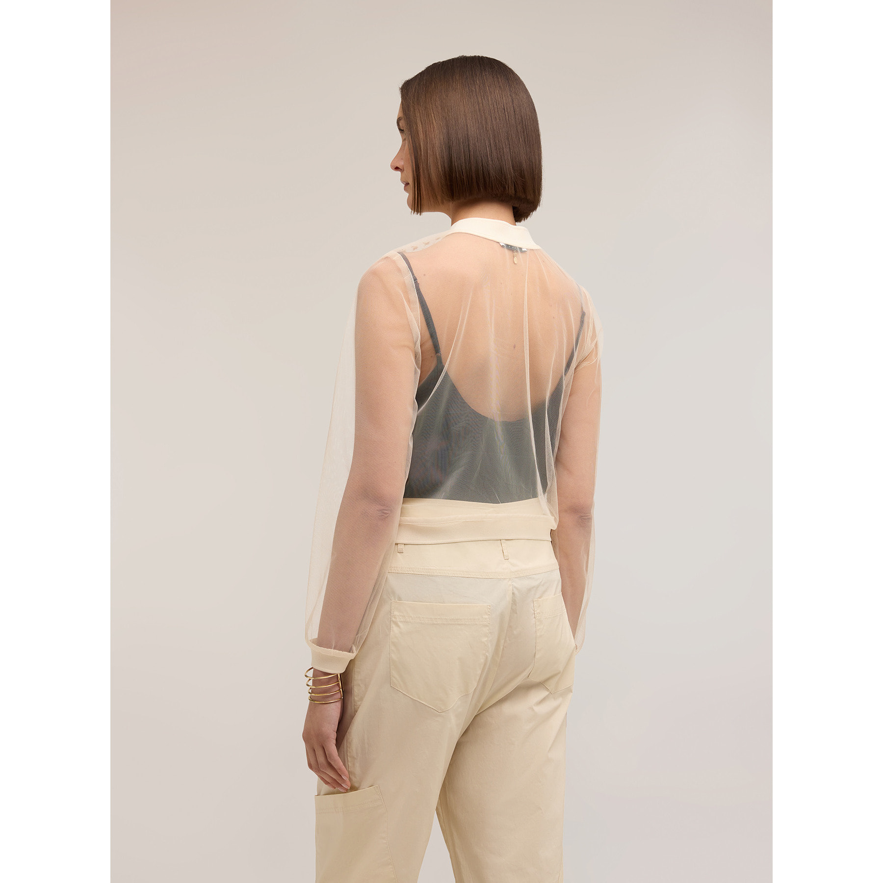 Motivi - Camisa de tul con bordado joya - Beige