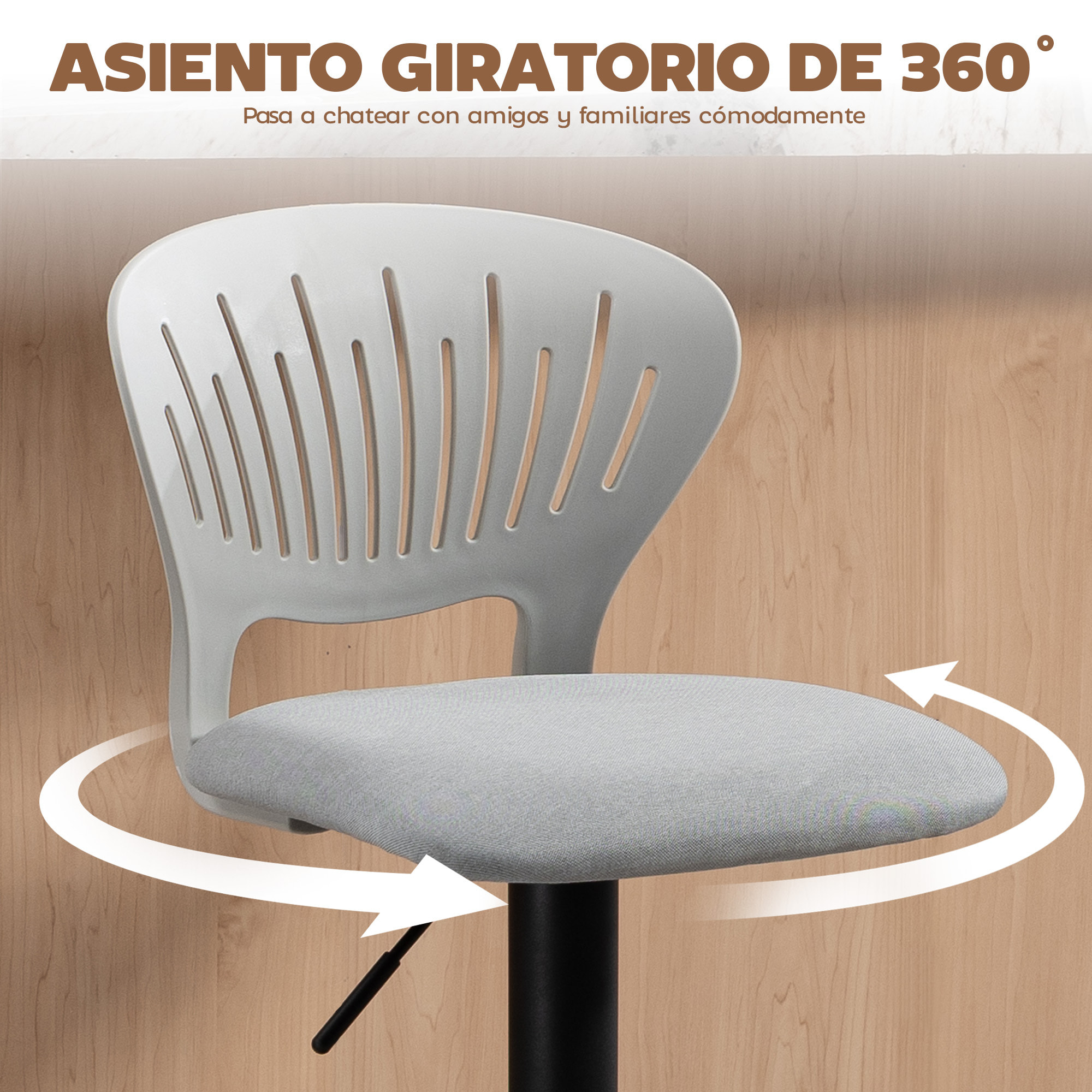 Juego de 2 Taburetes Altos de Cocina Giratorios en 360°, Taburetes de Bar Regulables en Altura de 84-105 cm, Respaldo Hueco, Reposapiés, para Comedor, Mostrador, Gris