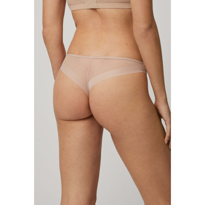 Perizoma con dettagli in tulle beige