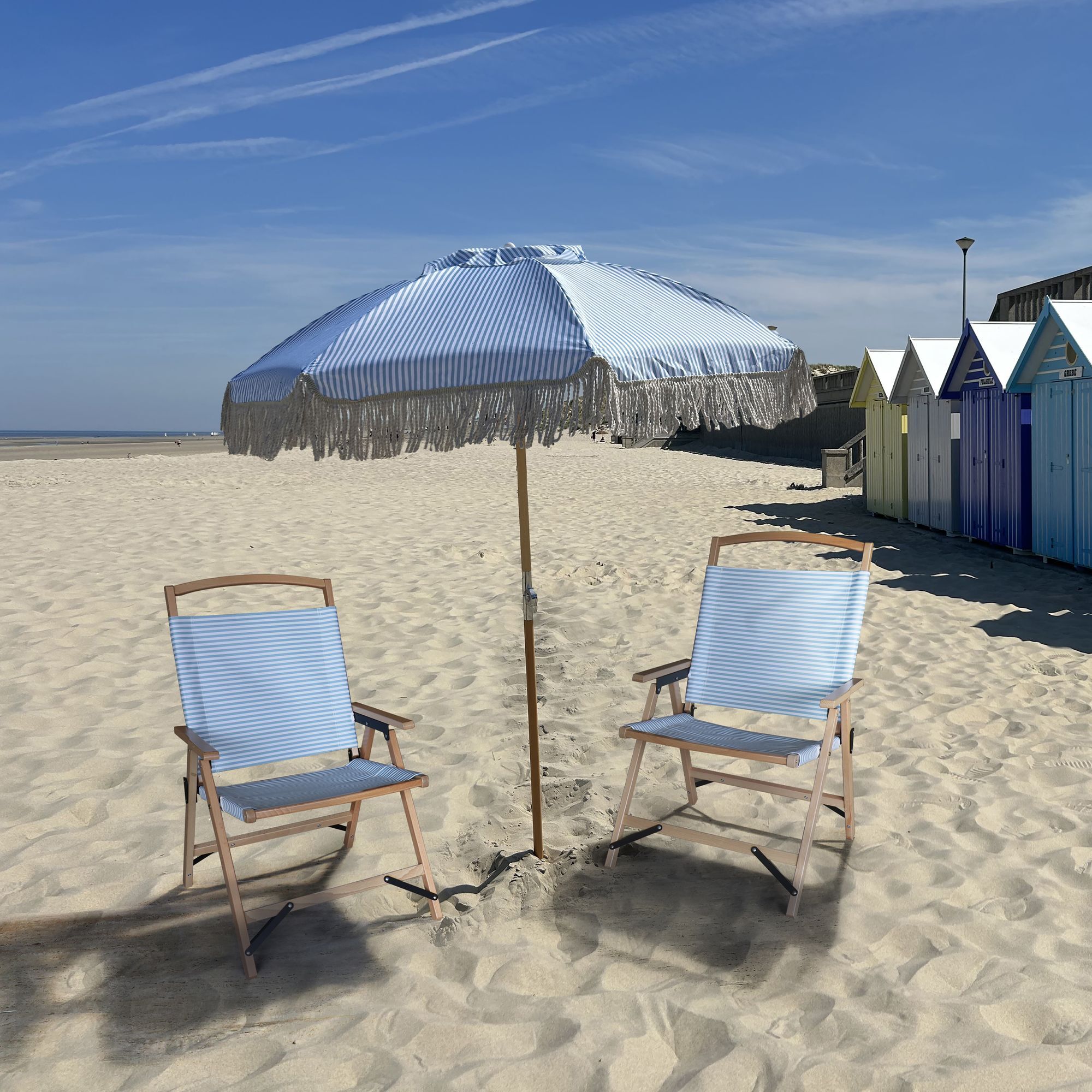 Chaise de plage en toile bleu à rayures PLAYA