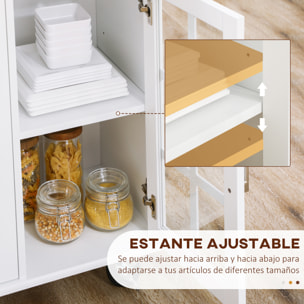 Carro de Cocina Isla de Cocina con Ruedas Multifuncional con 2 Cajones 3 Puertas de Vidrio Templado Toallero y Especiero 124,5x39,5x90 cm Blanco