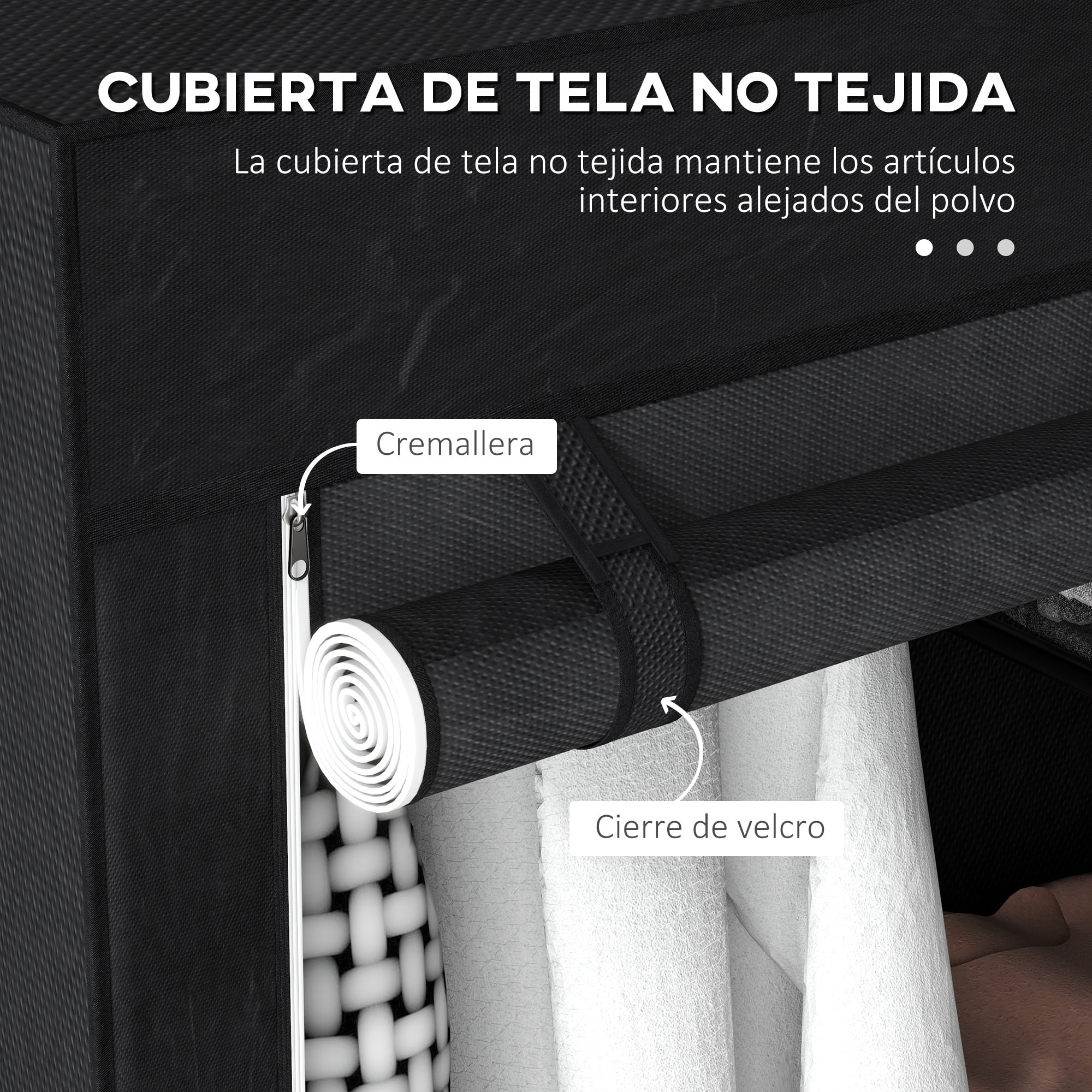 Armario de Tela Plegable Armario de Ropa Organizador Ropero Portátil con 6 Estantes y 1 Barra para Colgar para Dormitorio Vestidor 103x43x162,5 cm Negro