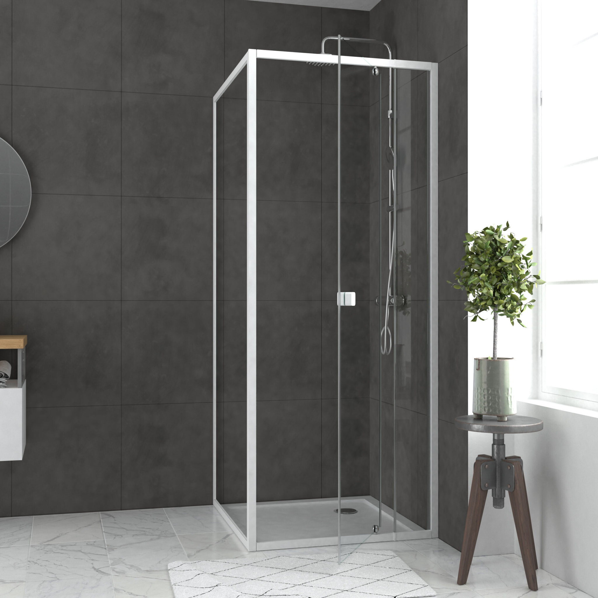 Porte de douche pivotante extensible 78 à 90cm + paroi de retour 80 + receveur 80x80 - WHITY PIVOT