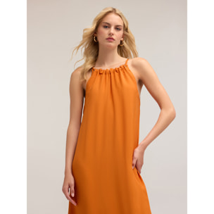 Motivi - Vestido largo fluido con ojales - Naranja sol