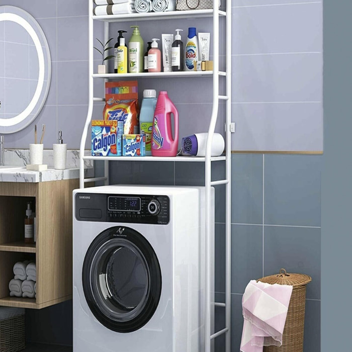 Well home estantería para encima de lavadora con 3 estantes en color blanco 65x25x155cm