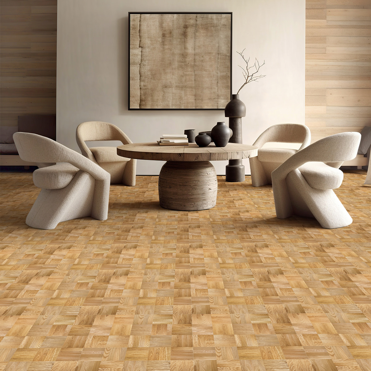 Revêtement sticker sol - PARQUET BOIS MOSAÏQUE - Rouleau adhésif Protection Anti-dérapant