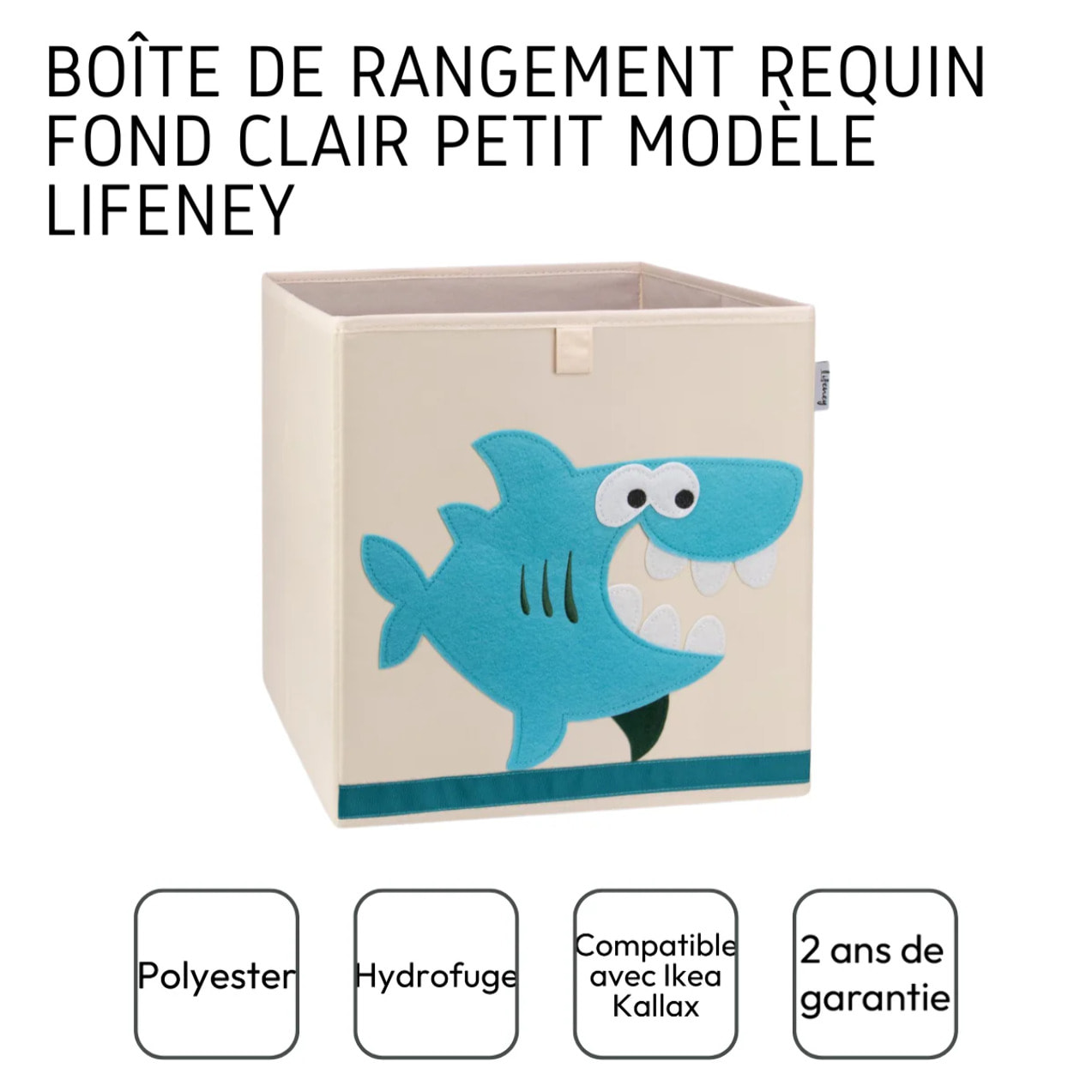 Boîte de rangement en tissu pour enfant "requin" sur fond clair, compatible Ikea Kallax Lifeney