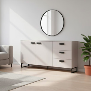 Madia con 2 Ante 3 Cassetti E Ripiani Interni Mobile Soggiorno Moderno In Melaminico Con Maniglie E Piedini Neri 184 x 86 x 40 Cm Cashmere