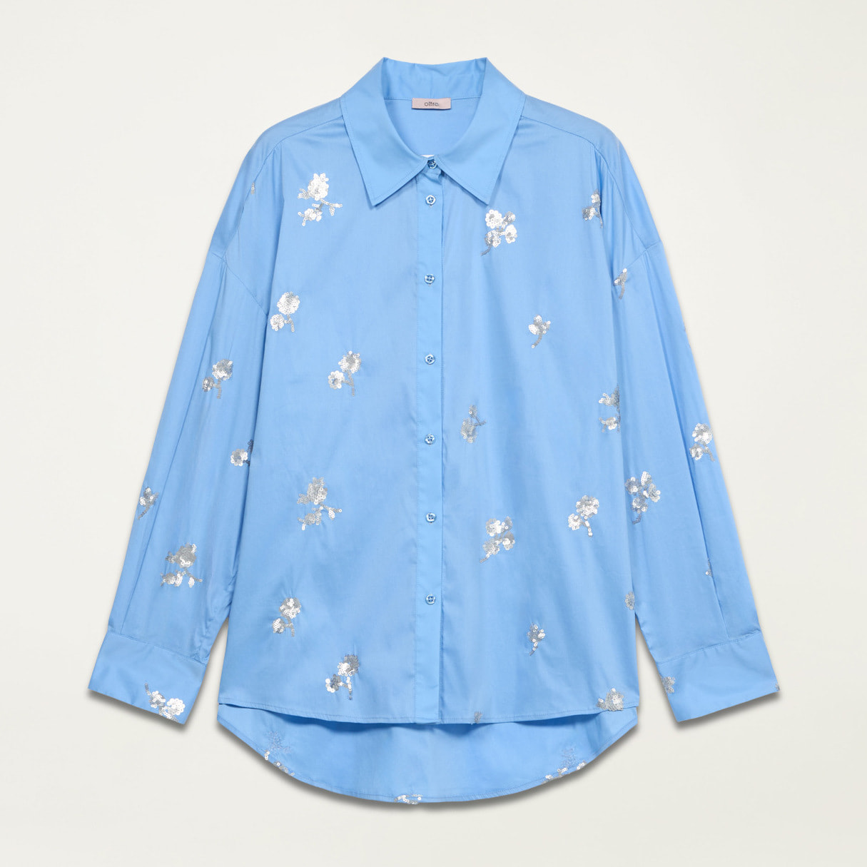 Oltre - Camicia in popeline con ricami floreali - Azzurro