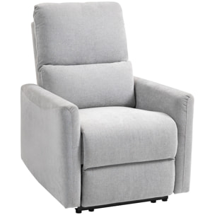 Fauteuil de relaxation inclinable repose-pieds intégré tissu toucher lin gris clair