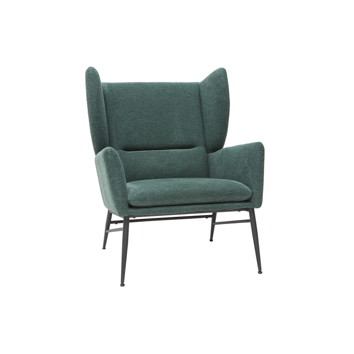 Fauteuil design en tissu effet velours texturé vert et métal noir COME