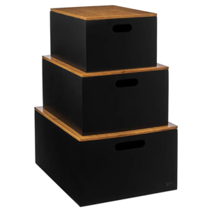 3 boîtes couvercle "Bava" noir bambou