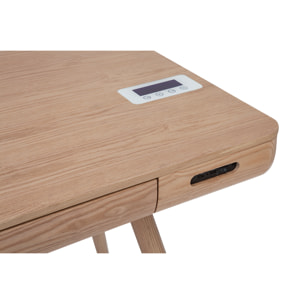 Bureau connecté multimédia  avec tiroir bois clair massif L120 cm CLEVER