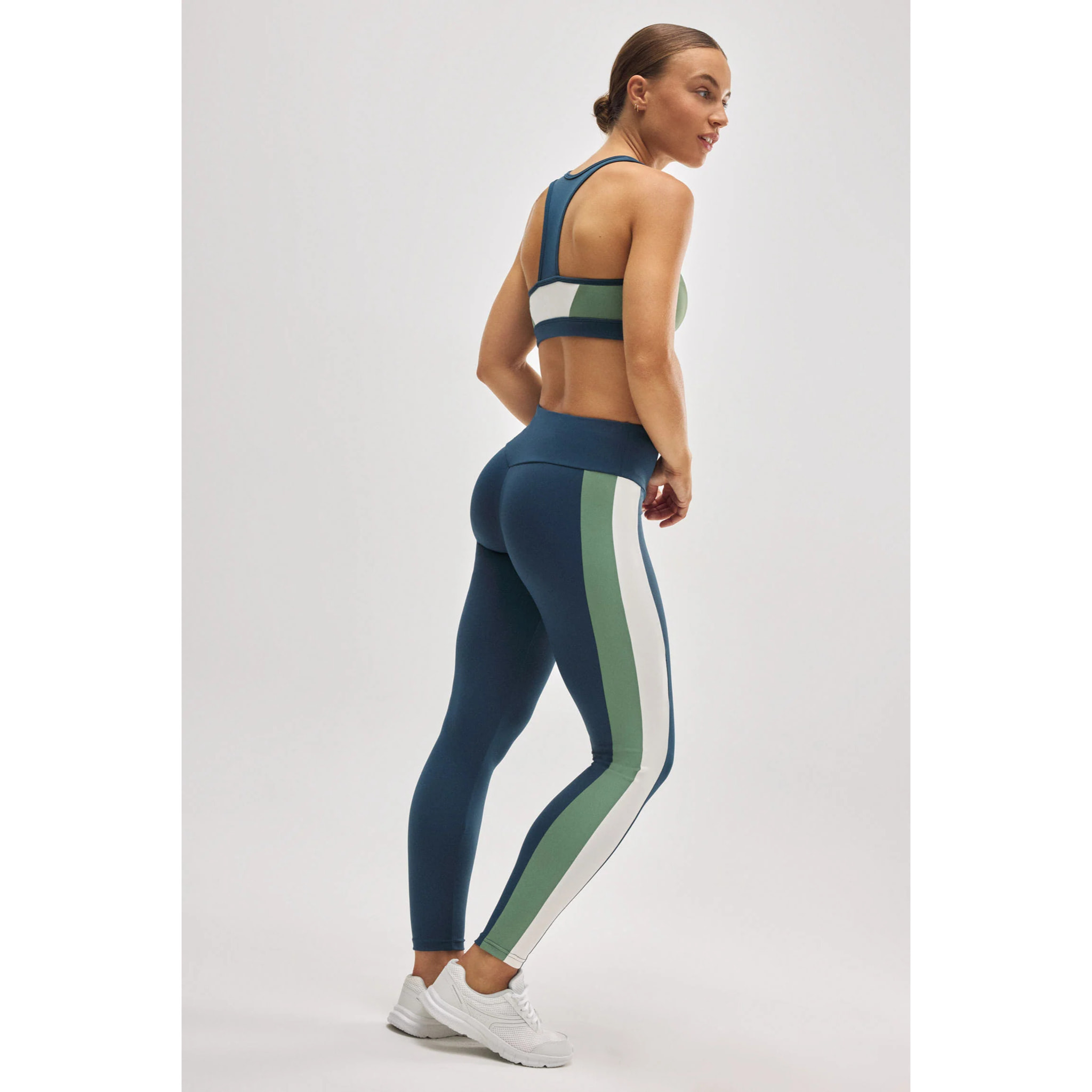 Leggings sportivi effetto push-up con blocchi di colore blu