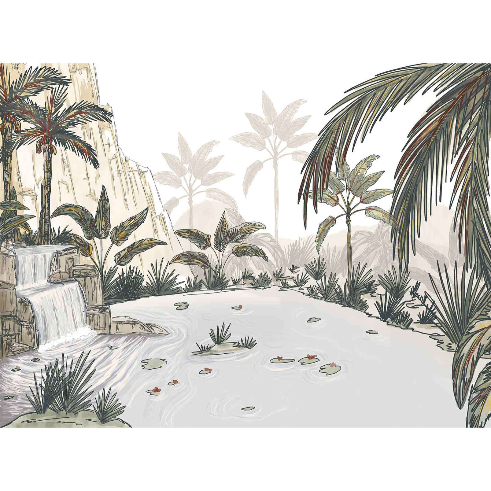 Papier peint panoramique Cascade tropicale  Intissé