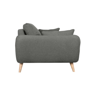 Canapé scandinave 3 places en tissu gris anthracite et bois clair CREEP