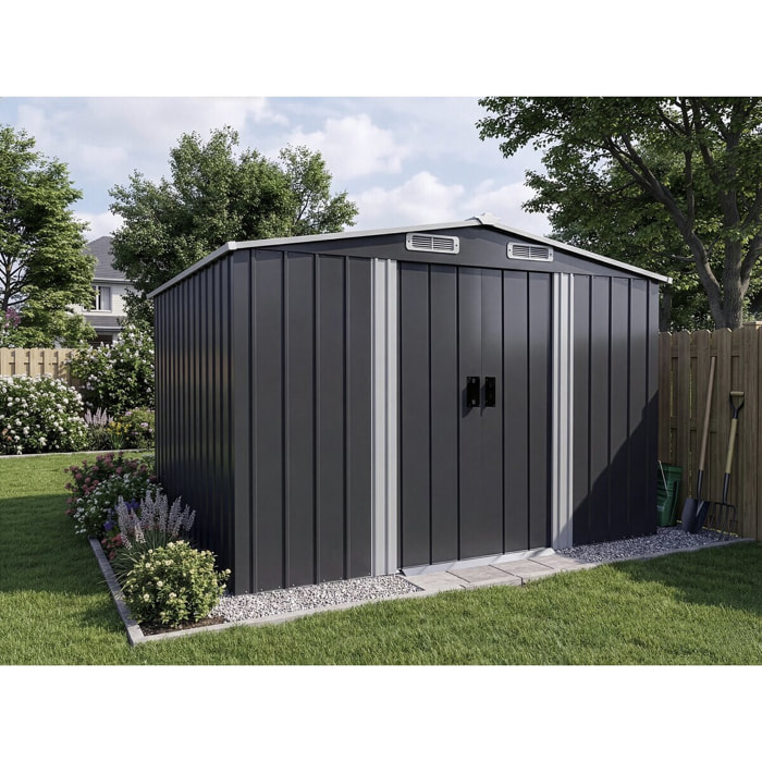 Abri de jardin métal avec porte coulissante "Boston" - 6,54 m² - Gris