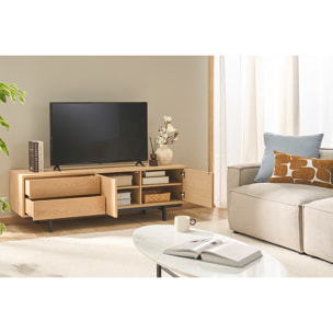 Meuble TV finition bois chêne avec rangements fermés L160 cm MANNY