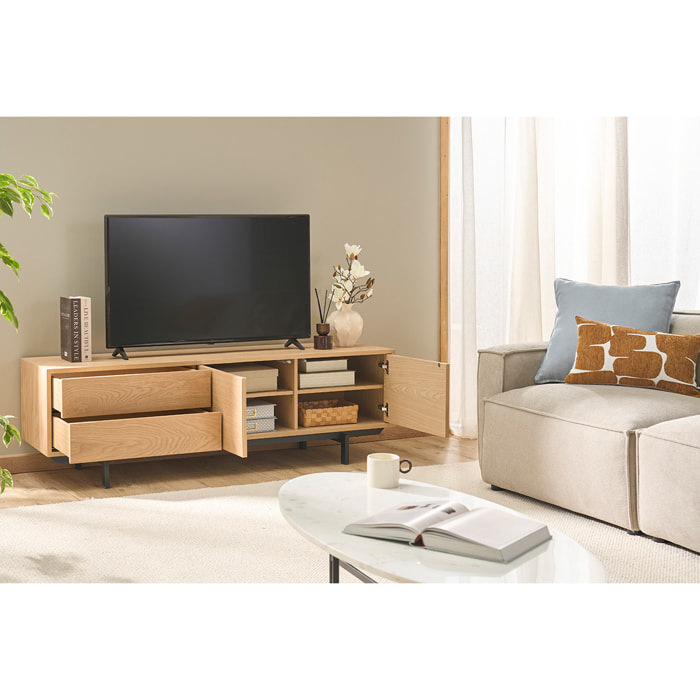 Meuble TV finition bois chêne avec rangements fermés L160 cm MANNY