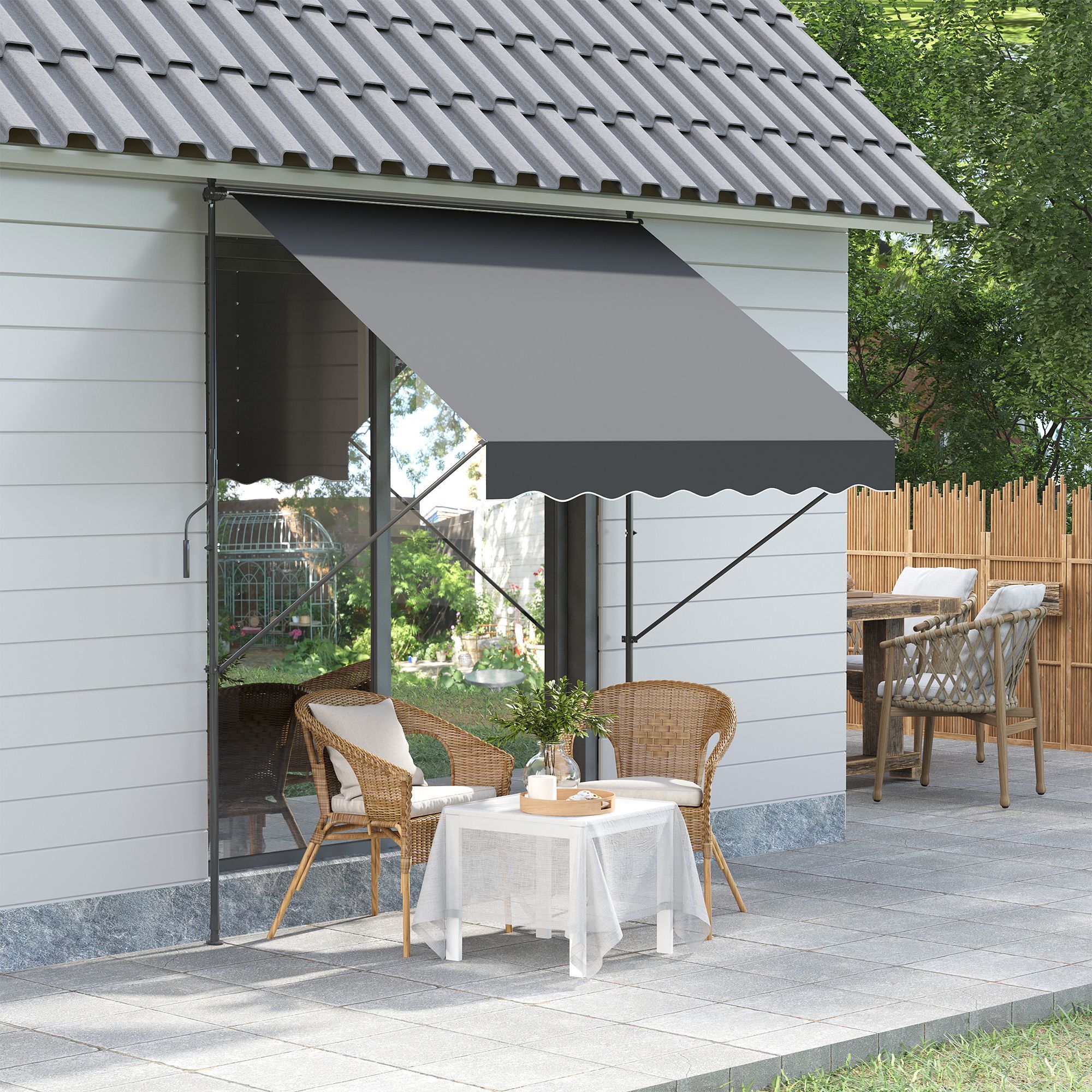 Toldo Manual Retráctil 200x170x200-290 cm Toldo Ajustable con Manivela Protección Solar UV40+ Prueba de Viento