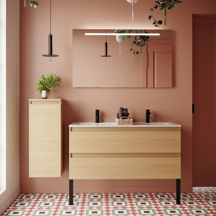Meuble salle de bain double vasque 2 tiroirs - HUDSON